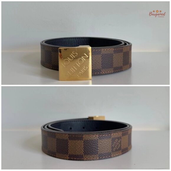 Auth Louis Vuitton Brown Damier Coated Canvas Leather Gold Buckle Belt 85/34 - Picture 3 of 14